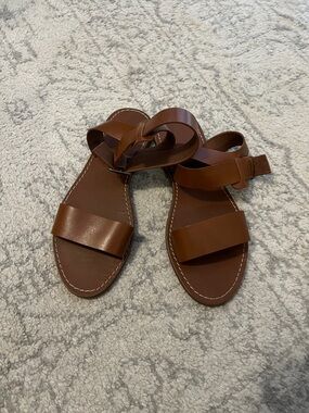 Madewell Tan Brown Leather Loop Strap Sandals